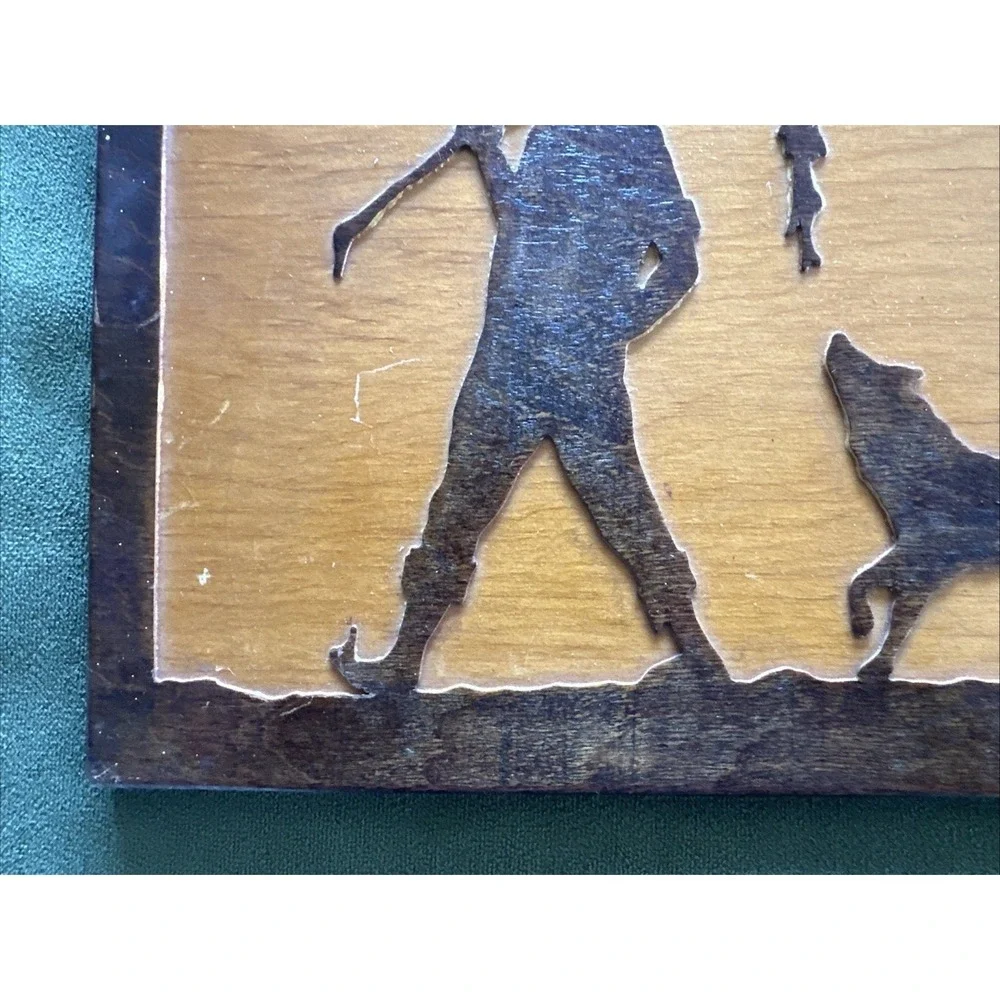 Vintage 1940's Wood Cut Boy Fishing With Dog Wall Art, HR Perryman, Englewood NJ